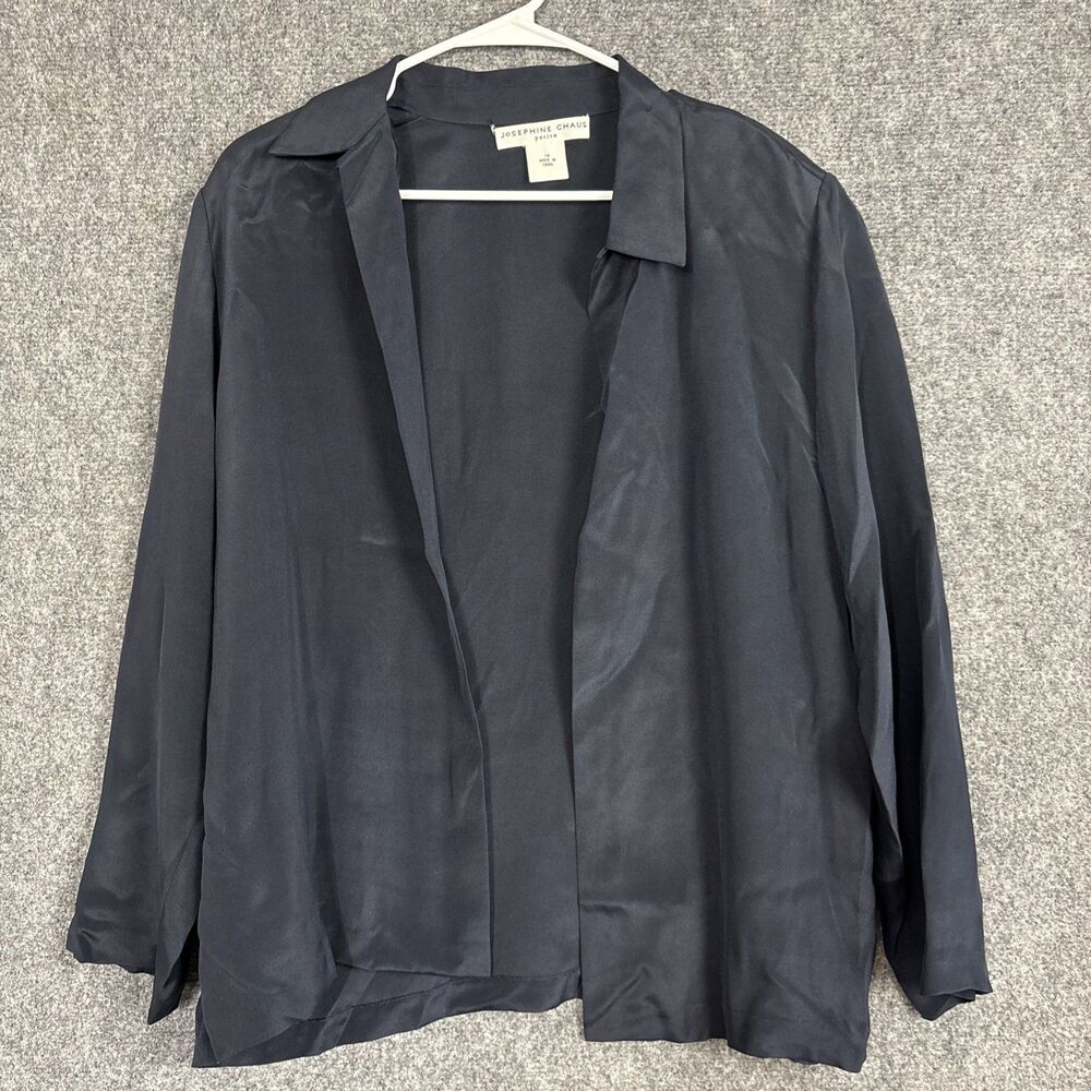 Josephine Chause Petite Blazer Womens Size 14P Blue Silk Open Stylish Elegant
